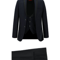 Orta Lacivert 7 Drop Slim Fit Dar Kesim Mono Yaka Yelekli Smokin & Damatlık