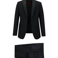 Siyah 7 Drop Slim Fit Dar Kesim Mono Yaka Yelekli Smokin & Damatlık
