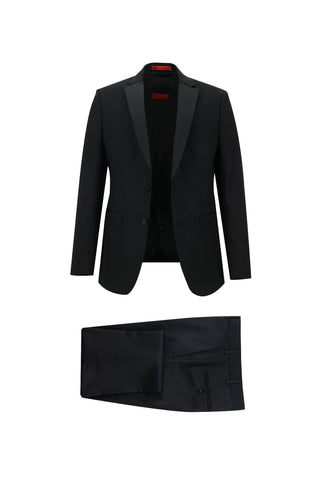 Siyah 7 Drop Slim Fit Dar Kesim Mono Yaka Yelekli Smokin & Damatlık