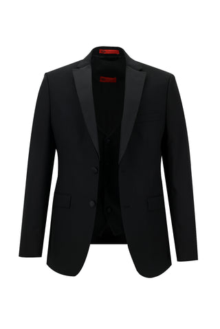  Siyah 7 Drop Slim Fit Dar Kesim Mono Yaka Yelekli Smokin & Damatlık