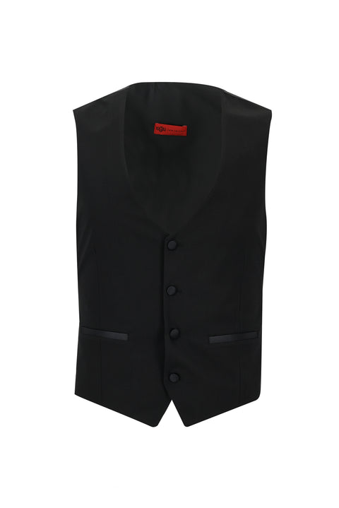 Siyah 7 Drop Slim Fit Dar Kesim Mono Yaka Yelekli Smokin & Damatlık