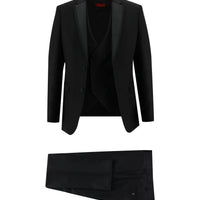 Siyah 7 Drop Slim Fit Dar Kesim Mono Yaka Smokin & Damatlık