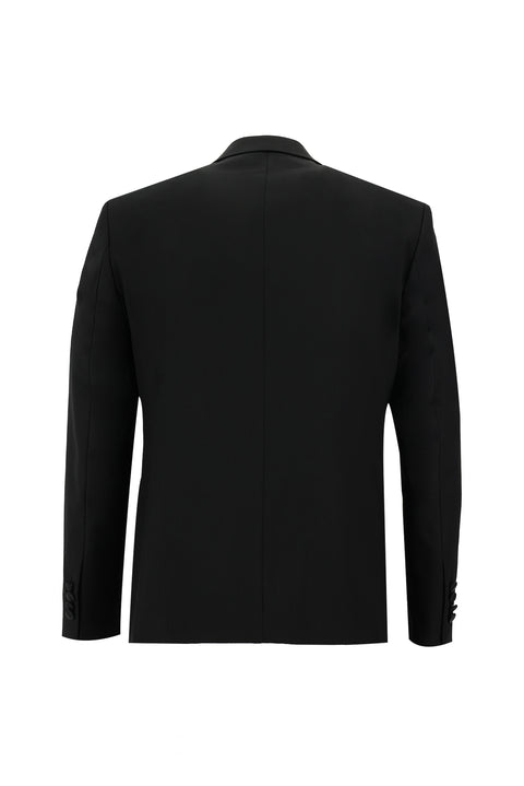 Siyah 7 Drop Slim Fit Dar Kesim Mono Yaka Smokin & Damatlık