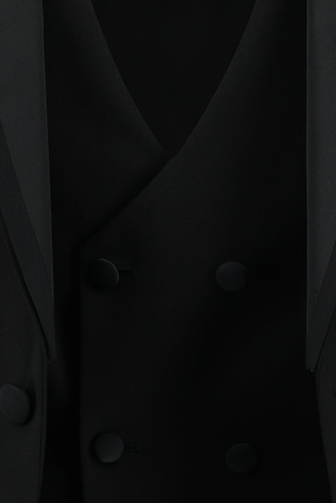 Siyah 7 Drop Slim Fit Dar Kesim Mono Yaka Smokin & Damatlık