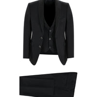 Siyah 7 Drop Slim Fit Dar Kesim Şal Yaka Yelekli Smokin & Damatlık