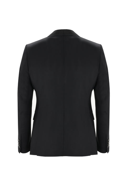 Siyah 7 Drop Slim Fit Dar Kesim Şal Yaka Yelekli Smokin & Damatlık