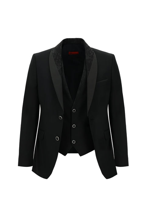 Black 7 Drop Slim Fit Narrow Cut Shawl Collar Vest Tuxedo & Groom Suit