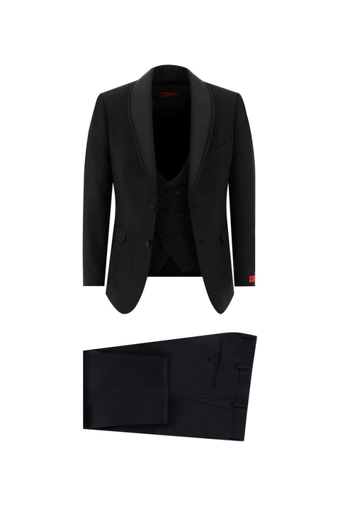 Black 7 Drop Slim Fit Narrow Cut Shawl Collar Vest Tuxedo & Groom Suit