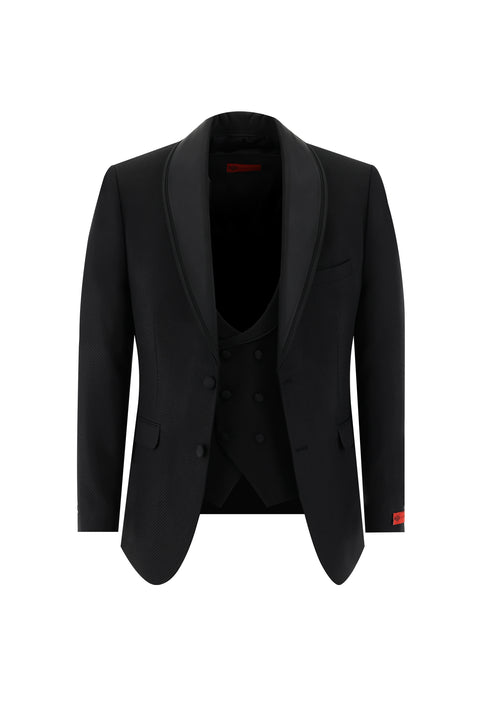 Black 7 Drop Slim Fit Narrow Cut Shawl Collar Vest Tuxedo & Groom Suit