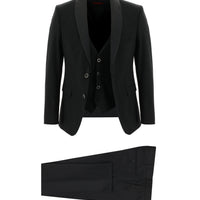Siyah 7 Drop Slim Fit Dar Kesim Şal Yaka Yelekli Smokin & Damatlık