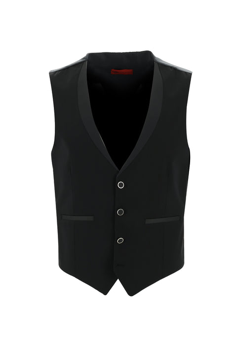Siyah 7 Drop Slim Fit Dar Kesim Şal Yaka Yelekli Smokin & Damatlık
