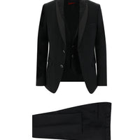 Siyah 7 Drop Slim Fit Dar Kesim Şal Yaka Yelekli Smokin & Damatlık