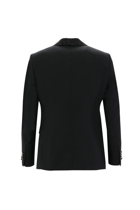 Siyah 7 Drop Slim Fit Dar Kesim Şal Yaka Yelekli Smokin & Damatlık