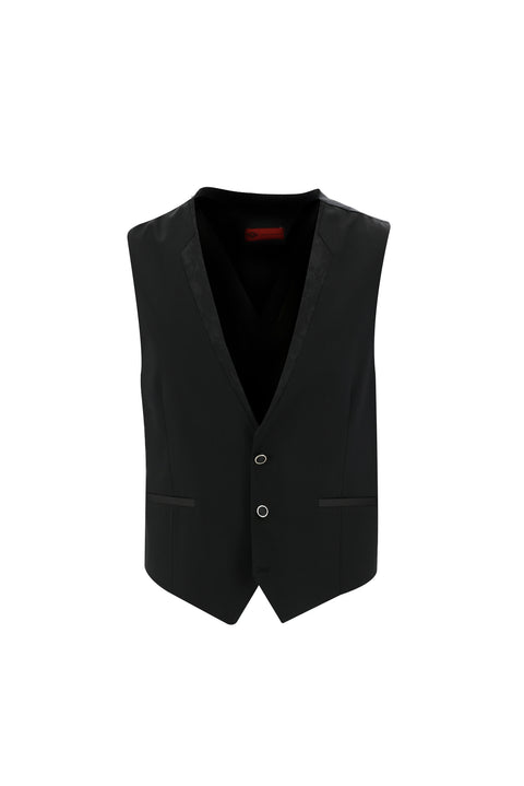 Siyah 7 Drop Slim Fit Dar Kesim Şal Yaka Yelekli Smokin & Damatlık