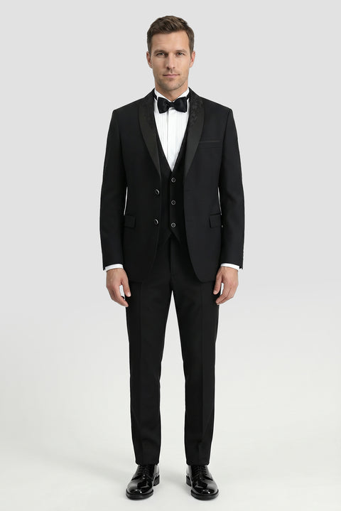 Black 7 Drop Slim Fit Narrow Cut Shawl Collar Vest Tuxedo & Groom Suit