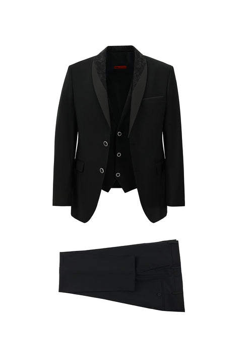 Black 7 Drop Slim Fit Narrow Cut Shawl Collar Vest Tuxedo & Groom Suit