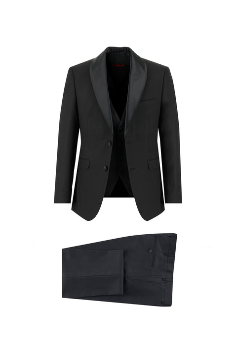 Black 7 Drop Slim Fit Narrow Cut Shawl Collar Vest Tuxedo & Groom Suit