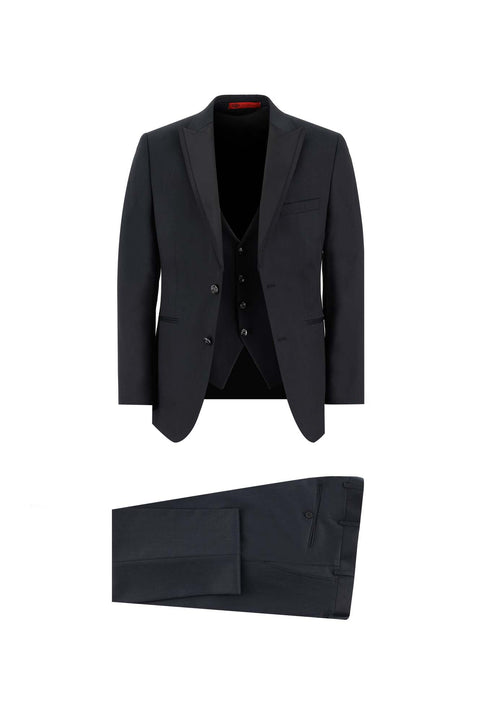 Black 7 Drop Slim Fit Narrow Cut Pointed Collar Vest Tuxedo & Groom Suit