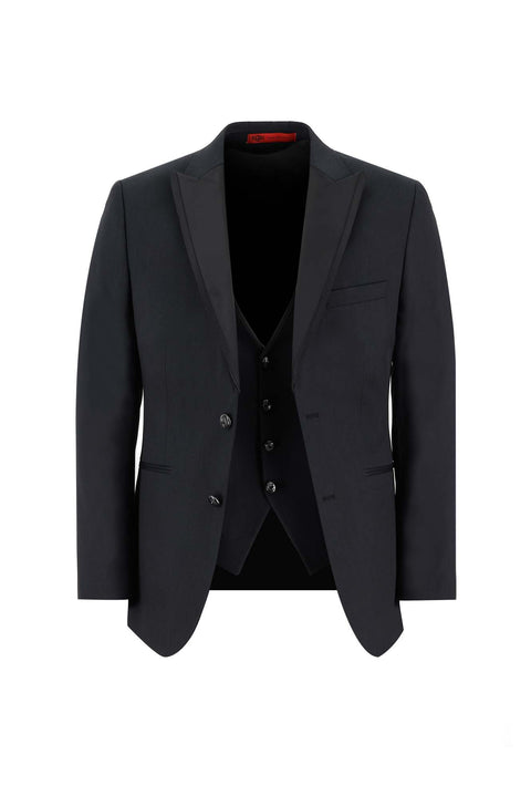 Black 7 Drop Slim Fit Narrow Cut Pointed Collar Vest Tuxedo & Groom Suit