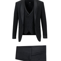 Black 7 Drop Super Slim Fit Extra Narrow Cut Shawl Collar Vest Tuxedo & Groom Suit