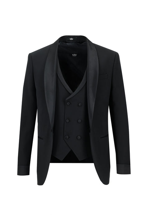 Black 7 Drop Super Slim Fit Extra Narrow Cut Shawl Collar Vest Tuxedo & Groom Suit