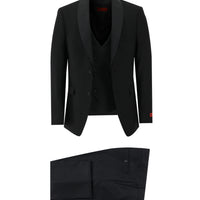 Siyah 7 Drop Slim Fit Dar Kesim Şal Yaka Yelekli Smokin & Damatlık