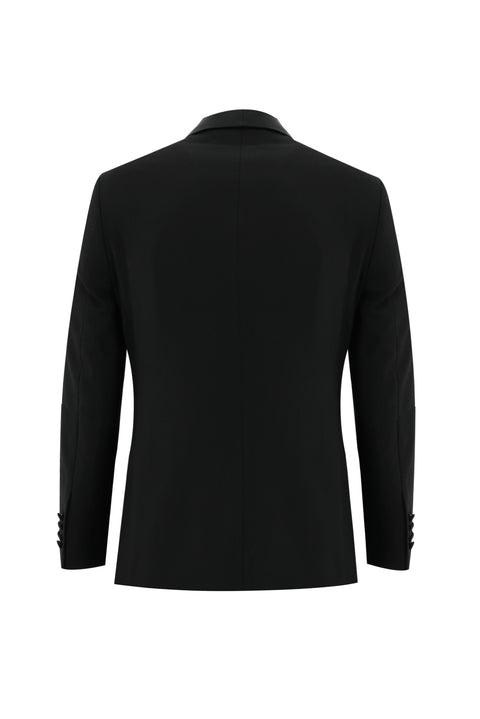 Siyah 7 Drop Slim Fit Dar Kesim Şal Yaka Yelekli Smokin & Damatlık
