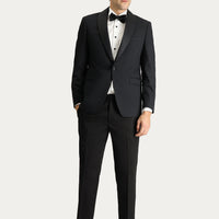 Siyah 7 Drop Slim Fit Dar Kesim Şal Yaka Smokin & Damatlık