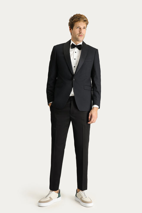 Siyah 7 Drop Slim Fit Dar Kesim Şal Yaka Smokin & Damatlık