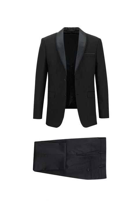 Black 7 Drop Slim Fit Narrow Cut Shawl Collar Vest Tuxedo & Groom Suit
