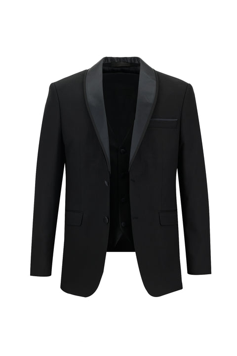 Black 7 Drop Slim Fit Narrow Cut Shawl Collar Vest Tuxedo & Groom Suit