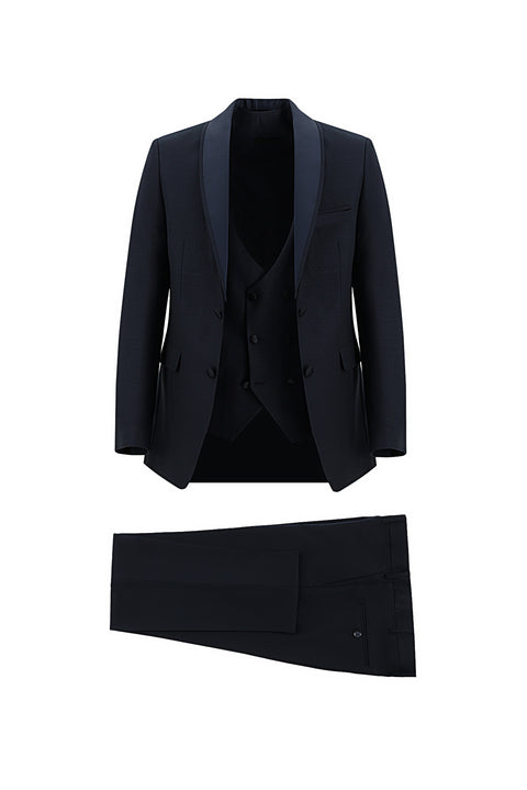 Medium Navy 7 Drop Slim Fit Tuxedo & Groom Suit