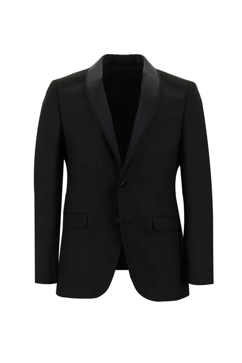 Siyah 7 Drop Slim Fit Dar Kesim Şal Yaka Smokin & Damatlık