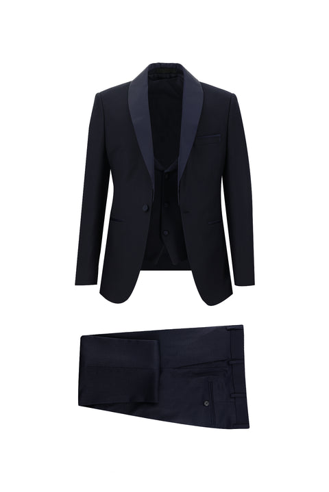 Dark Navy 4-Drop Relaxed Fit Shawl Collar Tuxedo & Groom Suit