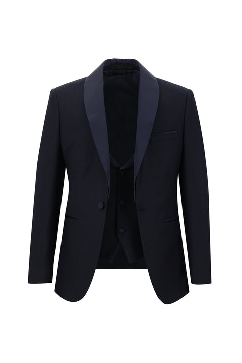 Dark Navy 7 Drop Slim Fit Narrow Cut Shawl Collar Tuxedo & Groom Suit