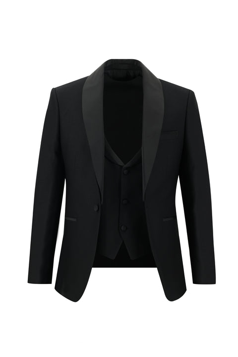 Black 7 Drop Slim Fit Narrow Cut Shawl Collar Tuxedo & Groom Suit