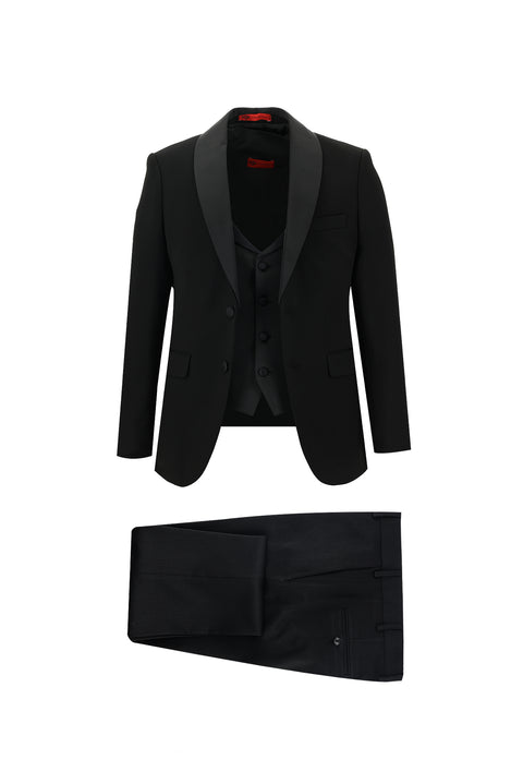 Black 7 Drop Slim Fit Narrow Cut Shawl Collar Vest Tuxedo & Groom Suit
