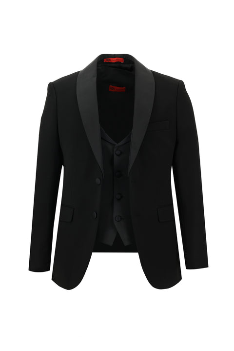 Black 7 Drop Slim Fit Narrow Cut Shawl Collar Vest Tuxedo & Groom Suit