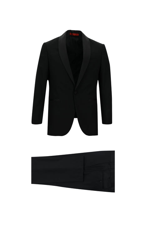 Siyah 6 Drop Regular Fit Standart Kesim Şal Yaka Smokin & Damatlık