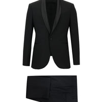 Siyah 7 Drop Slim Fit Dar Kesim Şal Yaka Yünlü Smokin & Damatlık