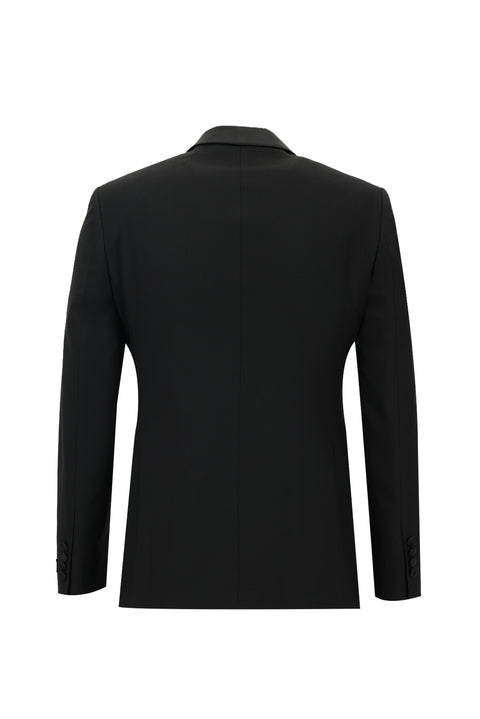 Siyah 7 Drop Slim Fit Dar Kesim Şal Yaka Yünlü Smokin & Damatlık