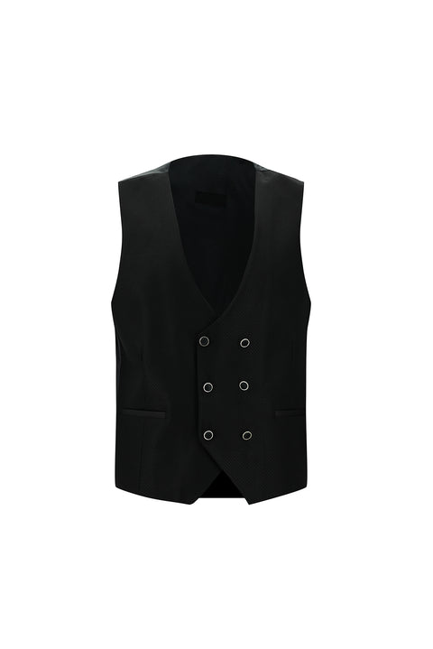 Siyah 7 Drop Slim Fit Dar Kesim Sivri Yaka Yelekli Smokin & Damatlık