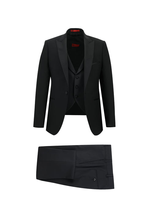 Black 7 Drop Slim Fit Narrow Cut Pointed Collar Tuxedo & Groom Suit