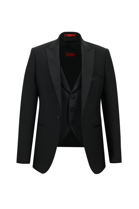 Black 7 Drop Slim Fit Narrow Cut Pointed Collar Tuxedo & Groom Suit