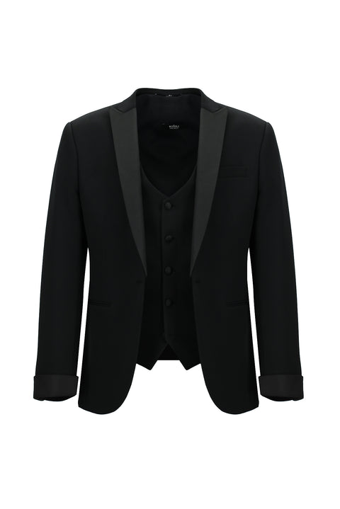 Black 7 Drop Super Slim Fit Extra Narrow Cut Pointed Collar Vest Tuxedo & Groom Suit