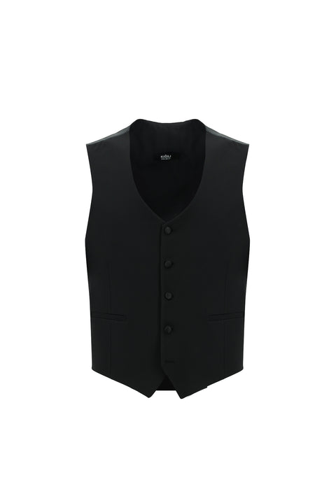 Black 7 Drop Super Slim Fit Extra Narrow Cut Pointed Collar Vest Tuxedo & Groom Suit
