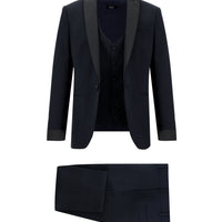 Dark Navy 7-Drop Super Slim Fit Extra Narrow Cut Pointed Lapel Vest Tuxedo & Groom Suit