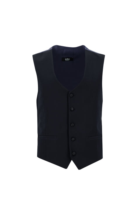 Dark Navy 7-Drop Super Slim Fit Extra Narrow Cut Pointed Lapel Vest Tuxedo & Groom Suit