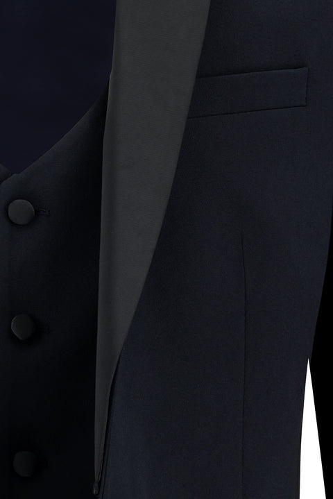 Dark Navy 7-Drop Super Slim Fit Extra Narrow Cut Pointed Lapel Vest Tuxedo & Groom Suit