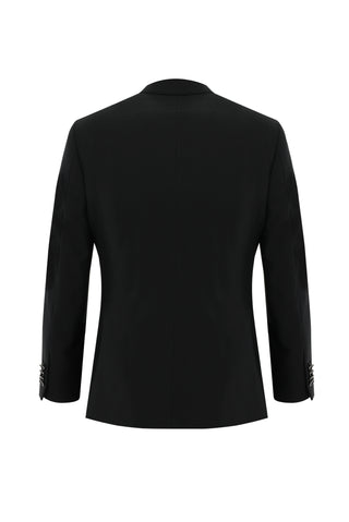  Siyah 7 Drop Slim Fit Dar Kesim Sivri Yaka Yelekli Smokin & Damatlık
